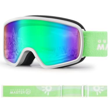 Imagem de OutdoorMaster Óculos de esqui infantil OTG Snowboard com 100% de proteção UV Óculos de neve para meninos e meninas (armação branca VLT 12% + lente verde Revo)