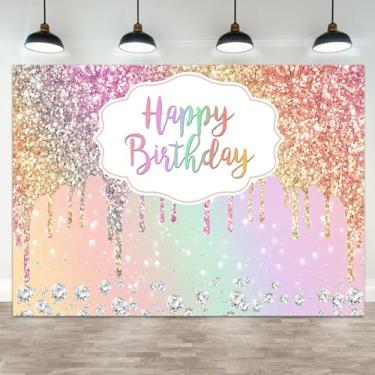 Imagem de ASDCXZ 2,1 x 1,5 m, pano de fundo para fotografia com tema de diamante de cristal com pontos coloridos pingando princesas para meninas, aniversários, festas, festas infantis, adereços de cabine de