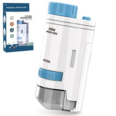 Imagem de Microscópio de bolso, microscópio portátil de 60 x 200 x para crianças, microscópio portátil para estudo de observação microbiológica de estudantes, microscópio de bolso iluminado por LED para