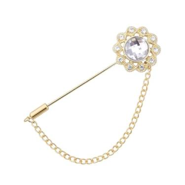 Imagem de Broche de cristal masculino broche de lapela de flor para ternos broche de pedra broche de strass broche de lapela com corrente para homens presentes de aniversário de casamento para marido pai amigos