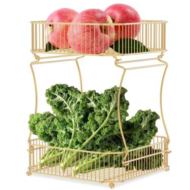 Imagem de KTZCTPCA Cesta de frutas e legumes, organizador de suporte de frutas, cesta de armazenamento de metal, tigela de legumes, organizador de bancada, suporte de frutas para armazenamento de pão, lanche