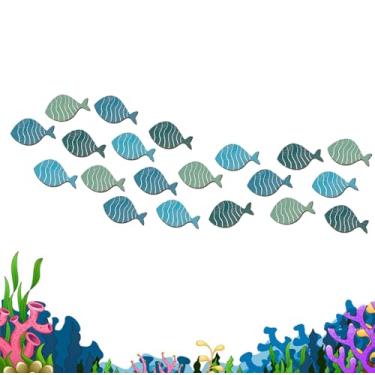 Imagem de 20 peças de decoração de parede de peixe de metal decoração de parede decoração de parede esculturas internas para jardim cerca piscina casa varanda 4 cores (peixe)
