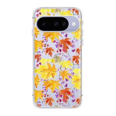 Imagem de Peachy Life Capa para Google Pixel 10, estampa de folhas de outono douradas, design divertido de outono, capa protetora transparente de TPU macio, 16 cm (folhas coloridas de outono)