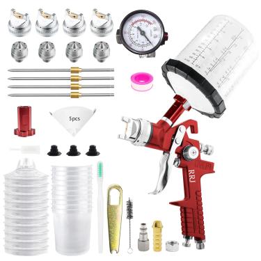 Imagem de Pistola de pulverização por gravidade HVLP com 1,4/1,7/2,0/2,5 mm, copo de tinta descartável e regulador de ar 10x 650ml, pistola de pintura automotiva para pintura de carro, primer, transparente