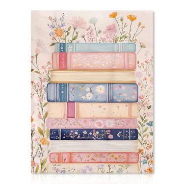 Imagem de Dazzlewall Arte de parede em tela rosa vintage, estampa de livros florais retrô, decoração de parede para quarto e sala de estar, 30 x 40 cm, sem moldura