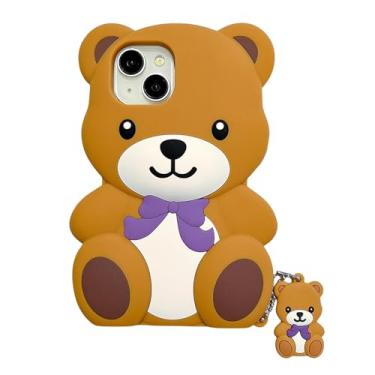 Imagem de QoKcoahn Capa compatível com iPhone 16 Pro Max, 3D Kawaii fofo desenho animado urso chaveiro silicone macio engraçado para mulheres meninas capa protetora de gel