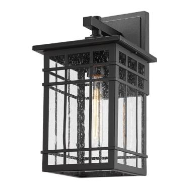 Imagem de Bestshared Lanterna de parede externa moderna casa de fazenda luminária de parede externa resistente ao clima iluminação de arandela com vidro semeado para varanda, pátio, garagem, entrada (preto, 36