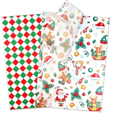 Imagem de LIAPAWPAW Papel de seda de Natal, padrões de boneco de neve e xadrez de Papai Noel, papel de seda vermelho e verde para sacolas de presente, artesanato, embalagem de arte para feriados, Natal, inverno