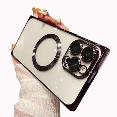 Imagem de Losin Capa retangular compatível com iPhone 15 Pro Max [compatível com MagSafe] Capa magnética luxuosa para celular com revestimento transparente, proteção para lente da câmera, fina, macia e à prova