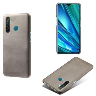 Imagem de Capa para OPPO Realme 5 Pro,Proteção contra quedas,Casca de volta de cor sólida simples,Design de couro de imitação de plástico-Gray