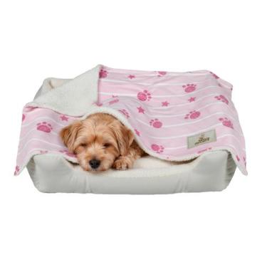 Imagem de Cobertor Manta Pet Dupla Face Sherpa e Soft Rosa Patinhas - Novadecora