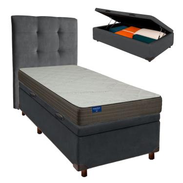 Imagem de Cama Box Bau + Colchão Solteiro D33 Orthotech Inducol + Cabeceira Estofada