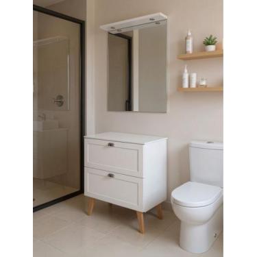 Imagem de Gabinete para Banheiro com Tampo e Espelho com Led 80cm Retro Mdf Bran