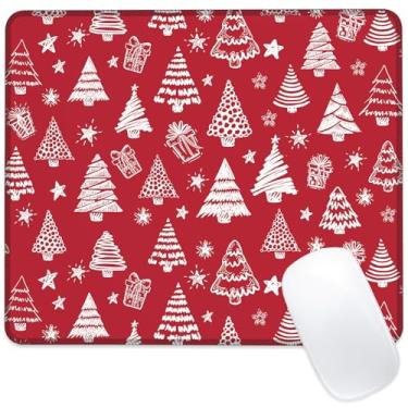 Imagem de Identiy Tapete de rato pequeno de Natal, tapete de mesa de árvore de Natal vermelho e dourado para teclado e mouse, base de borracha antiderrapante, bordas com costura dupla, almofada de mesa pequena
