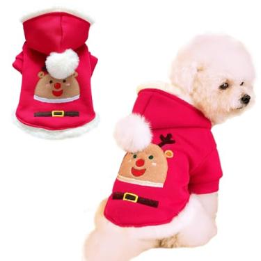 Imagem de ANIAC Casaco com capuz de lã quente para cães pequenos de Natal para meninas, meninos, Papai Noel, fantasia de animal de estimação para gatos, moletom de inverno para cães (vermelho, grande)