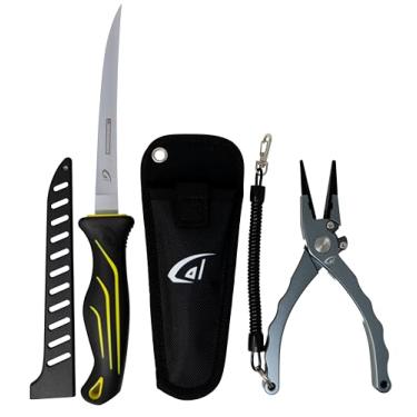 Imagem de danco Combo de faca de filete de 17,78 cm e alicate de alumínio de 19 cm – Faca de filete de peixe durável com lâmina afiada de aço inoxidável e alicate de pesca de alumínio leve com cortadores de