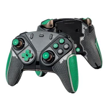Imagem de Controller Grips, Skin kit,Anti-Skid, Multi-Texture, Sweat Absorption, Pre-Cut Grips Tape, by SHADOW BOOLT (Metalic Gray, Green & Silver, for Thrustmaster ESWAP X/X 2 PRO)