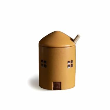 Imagem de MOOSHU Açucareiro de cerâmica, recipiente de especiarias de 270 ml com colher e tampa (Amarelo)