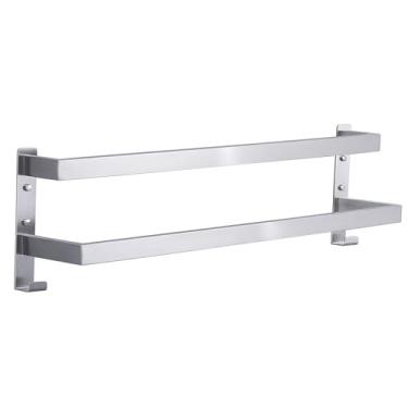 Imagem de Xiarnotogi Toalheiro duplo para banheiro, suporte de toalha de banho, suporte de parede, prateleiras de toalhas de aço inoxidável, toalheiro, 2 camadas (níquel escovado, 71 cm)