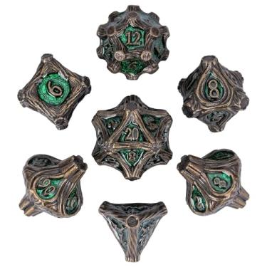 Imagem de HDdais 7 Piece Metal DND Dice Bronze Metal Dice Set D&D with Leather Bag for Role Playing Game and Board Game