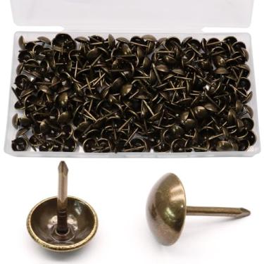 Imagem de Biaungdo 250 peças de tachinhas de estofamento de cabeça redonda de 17 mm/0,67 polegadas, tachas de polegar de metal bronze antigo, alfinetes decorativos de estofamento com caixa de armazenamento de