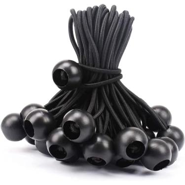 Imagem de 50 peças de cordas elásticas esféricas de 23 cm, cordão elástico preto resistente com esfera, tira de amarração resistente a intempéries de 4 mm de espessura, uso para acampamento, tendas, segurar