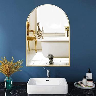 Imagem de Espelho de banheiro montado na parede, espelho de vaidade, 40 x 60 cm, 50 x 80 cm, espelho decorativo para sala de estar, à prova de HD/à prova de explosão, espelho decorativo de parede dourado/preto