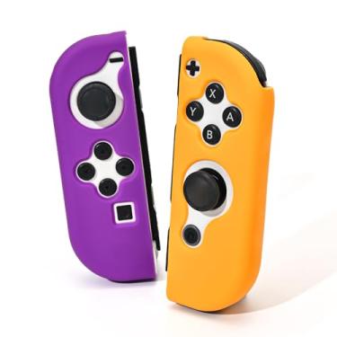 Imagem de DLseego Capa protetora para controles Switch Joy Con, 1 par de capa de silicone macio portátil TPU capa de substituição de cor pura adequada para Switch e modelo OLED Joy Cons - roxo laranja