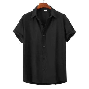 Imagem de Camisa Social lisa Masculina Manga Curta Slim Fit 100% Viscose Ideal p