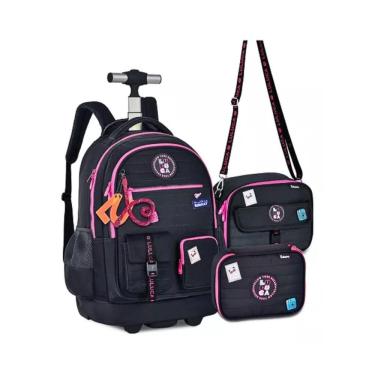 Imagem de Kit Mochila De Carrinho Lancheira E Estojo Box Preto Luluca