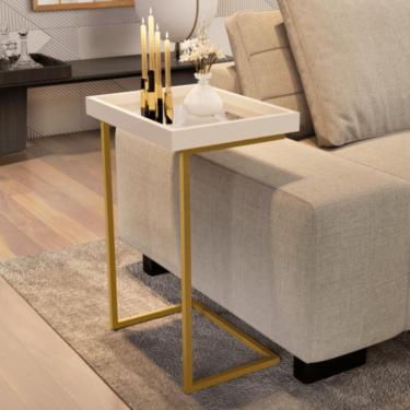 Imagem de Mesa de Apoio Lateral Sala de estar 4876 Perola Pé de Ferro Dourado