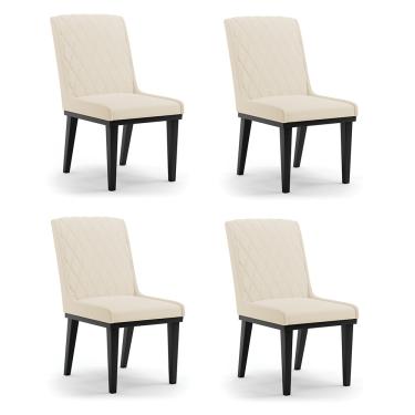 Imagem de Cadeira Sala de Jantar Base Madeira Preto kit 4 Sofia Linho D03 - D'Rossi