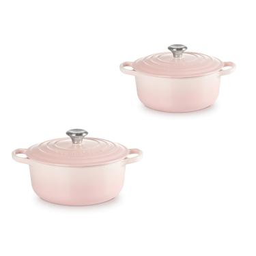 Imagem de KIT LE CREUSET PANELAS REDONDAS 20CM E 24CM EM FERRO ESMALTADO SHELL PINK