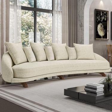 Imagem de Sofá Living 3 Lugares 265cm Pés Madeira Morales com Almofadas Linho Bege Claro G52 - Gran Belo