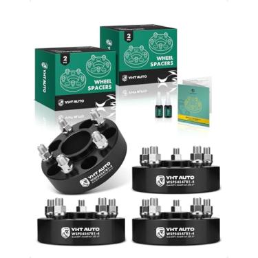 Imagem de YHTAUTO Espaçadores de roda centrados em cubo 5 x 4,5 polegadas de 4,5 polegadas compatíveis com modelos Chrysler Dodge, 300, Challenger, Charger, Magnum, espaçadores de pneu parafusos M14 x 1,5, furo do cubo de 71,5 mm, 5 terminais, adaptador de roda preto 4 peças