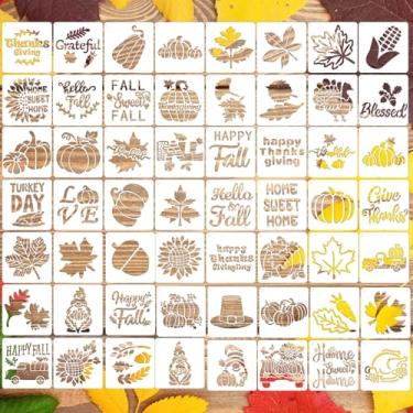 Imagem de 56 folhas de estênceis de outono, folha de bordo, estênceis de abóbora, reutilizáveis, pequenos estêncis para pintura em ornamentos de madeira, tecidos de casa de fazenda, janela, janela, artesanato