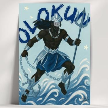 Imagem de Coleção de 62 quadros decorativos Giz - Umbanda e Candomblé - Decoração Orixá - Afro Brasileira - Escolha o seu Orixá! (Clássico, Olokun, 20x14cm)