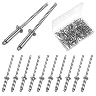 Imagem de 100 rebites pop de aço inoxidável 304 de 1/8 x 1/5.1 cm, rebites cegos de 3,2 x 12,7 mm, rasgo prateado e mandril para reparos de móveis automotivos