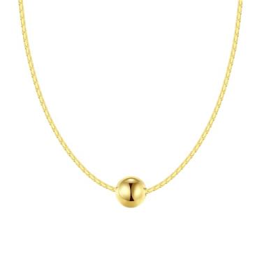 Imagem de EFASHION Colar feminino de prata esterlina 925 banhado a ouro 14K simples corrente de osso de cobra pequena colar de bola, Medium, Ouro, Sem Pedra Preciosa