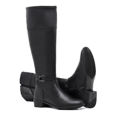 Imagem de Bota Montaria Feminina Cano Alto, Couro Sintético, Antiderrapante, Salto Quadrado, Zíper Lateral, Moderna (Preta, Padrão BR, BR, Adulto, Numérico, 34)