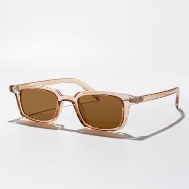 Imagem de Óculos de sol retangulares modernos com armação pequena, cores doces, estilosos, minimalistas, para mulheres, homens, uso urbano ao ar livre, Armação laranja Tra/Lente marrom, Lens Width: 47