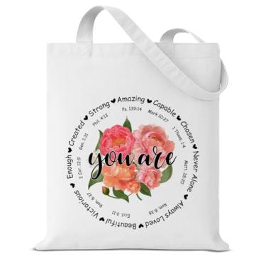 Imagem de Christian You Are Bolsa de ombro reutilizável para mulheres, meninas, presentes religiosos, inspiradores, bíblicos, reutilizáveis, compras, viagens, trabalho