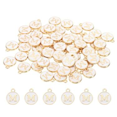 Imagem de Pingente de letra M, 60 peças, pingente de letra dupla face, com inicial do alfabeto, contas esmaltadas para pulseira, colar, brinco, faça você mesmo, branco, 0, Metal, Sem Pedra Preciosa