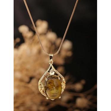 Imagem de Colar com pingente de âmbar marrom, zircônia cúbica, corrente de cobra de aço inoxidável, para mulheres, presentes de aniversário e casamento