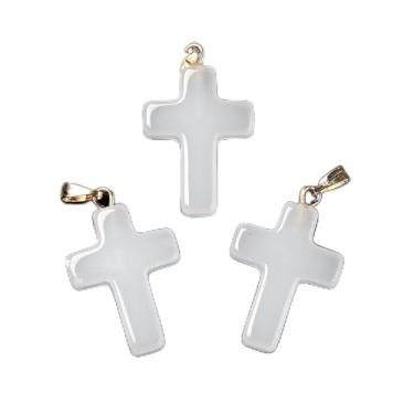 Imagem de Pingentes de cruz de vidro, crucifixo de Jesus, 20 peças, pingentes de cruz religiosa branca leitosa para fazer joias católicas faça você mesmo, colar, pulseira, brinco, chaveiro