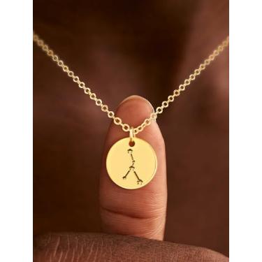 Imagem de Colar de ouro, moeda, disco, zodíaco, 12 constelações, constelação, ligada, horóscopo, signo de astrologia, pingente de astrologia, corrente banhada a ouro 14K, joia simples personalizada, Medium