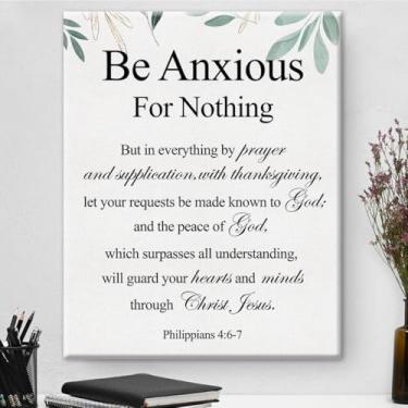 Imagem de Arte de parede em tela cristã Philippians 4:6-7 Be Anxious for Nothing Impressão em tela escritura positiva pintura em tela decoração de parede para casa presente emoldurado