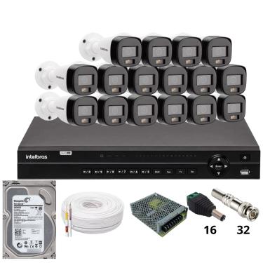 Imagem de Kit 16 Câmeras Intelbras 1120b Full Color Dvr Intelbras Mhdx 1232 Hd 3tb