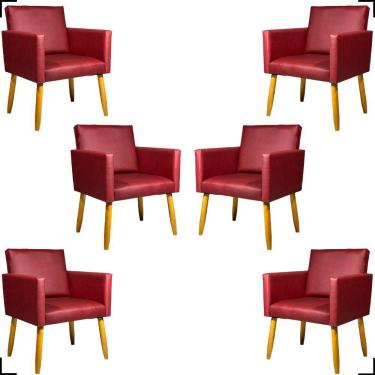 Imagem de Kit 6 Poltronas Decorativa Para Sala Recepção Consultório Nina Corino Cores Pé Palito 30 Cm Castanho