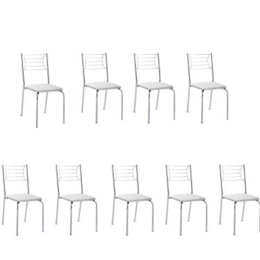 Imagem de Kit 9 Cadeiras Nanda Cromada Corino Branco